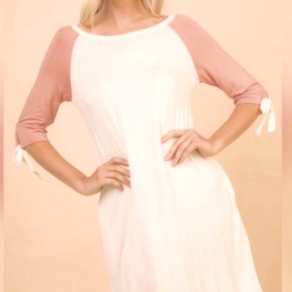 โ๐ผ #2482 Comfy Cute Raglan Mauve Sleeves Dress - Picture 7 of 17